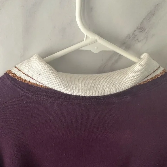 VINTAGE 90s COLLARED SWEATSHIRT FALL LEAF DESIGN PURPLE LARGE MADE IN USA - Picture 7 of 9
